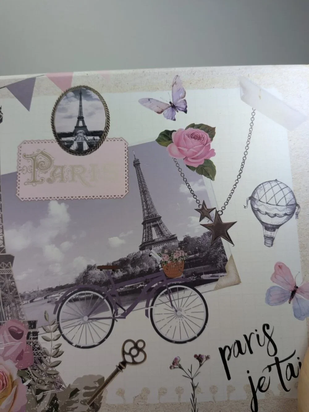 Paris Eiffel Tower Collage Storage Box Whimsical Rustic Floral Large
